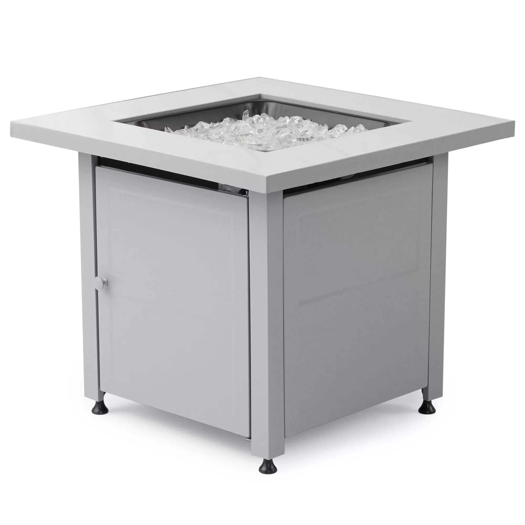 Endless Summer Outdoor Fire Pit Table with Faux Marble Finish, White Glass