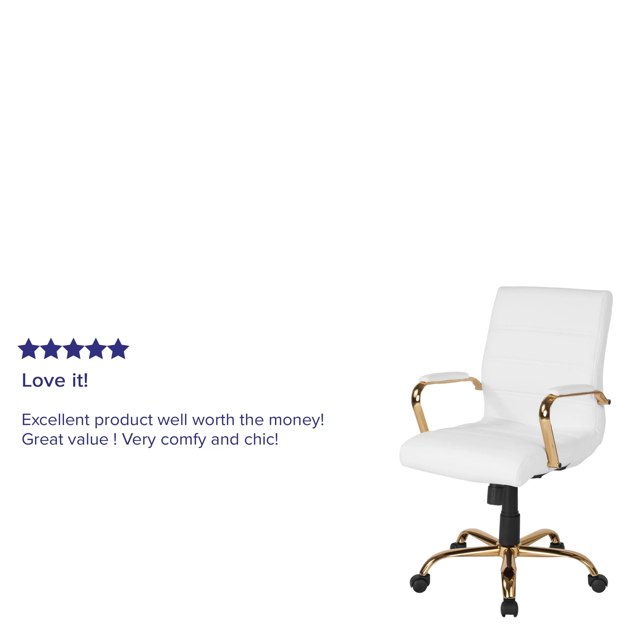 Flash Furniture Mid-Back White LeatherSoft Executive Swivel Office Chair with Gold Frame and Arms