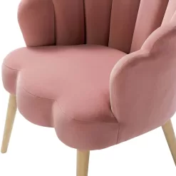 14 Karat Home Floral Scalloped Velvet Bucket Armchair, Modern Accent Chair with Tufted Back for Living Room, Pink
