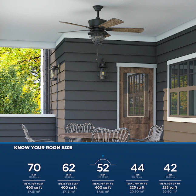 Harbor Breeze Merrimack II 52-in Bronze LED Indoor/Outdoor Downrod or Flush Mount Ceiling Fan with Light (5-Blade) - Image 5