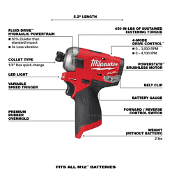 Milwaukee 2505-22-2551-20 M12 FUEL 12V Lithium-Ion Brushless Cordless 4-in-1 Installation 3/8in. Drill Driver & SURGE Impact Driver Combo Kit