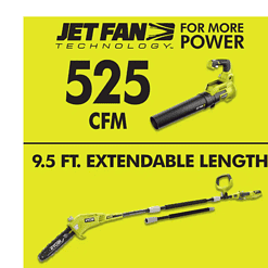 RYOBI RY40480VNM-PS 40V 110 MPH 525 CFM Jet Fan Leaf Blower and 10 in. Pole Saw with 4.0 Ah Battery and Charger
