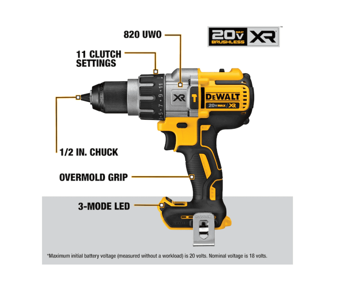 DEWALT Drill DCD996B 1/2-in 20-volt Max-Amp Variable Speed Brushless Cordless - Hammer Drill - Image 6
