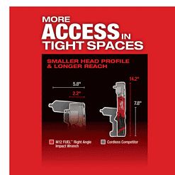 Milwaukee 2564-22 M12 FUEL 12V Lithium-Ion Brushless Cordless 3/8 in. Right Angle Impact Wrench Kit with Two 2.0 Ah Batteries