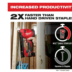 Milwaukee 2448-21 M12 12-Volt Lithium-Ion Cordless Cable Stapler Nailer Kit with 2.0Ah Battery, Charger and Bag