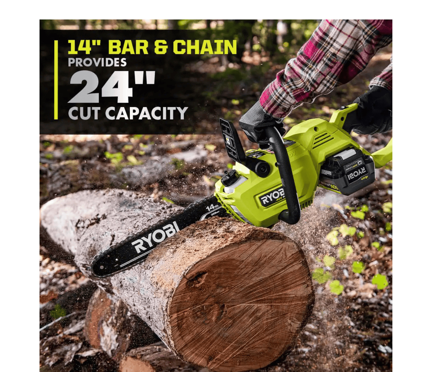 RYOBI RY405100-PS 40V HP Brushless 14 in. Cordless Battery Chainsaw and 10 in. Cordless Battery Pole Saw with 4.0 Ah Battery and Charger