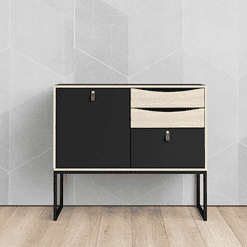 Tvilum Stubbe Black Matte/Oak Structure One Door Sideboard with 3-Drawers