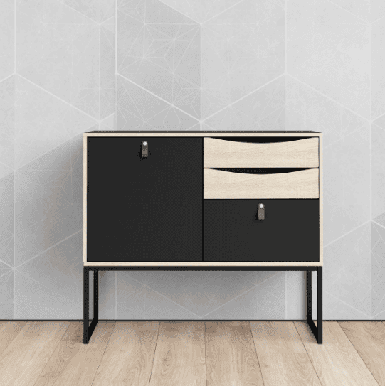 Tvilum Stubbe Black Matte/Oak Structure One Door Sideboard with 3-Drawers