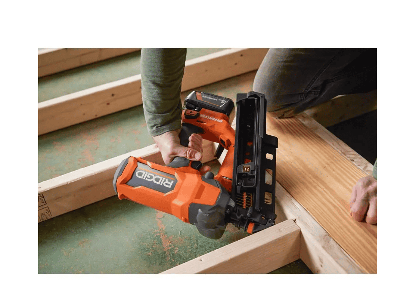 RIDGID R09894B-AC8400802P 18V Lithium-Ion Brushless Cordless 21° 3-1/2 in. Framing Nailer with 18V Compact Lithium-Ion 2.0 Ah Battery 2-Pack