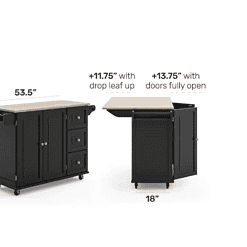 HOMESTYLES Dolly Madison Black Kitchen Cart with Natural Wood Top
