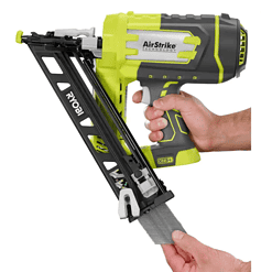 RYOBI P330 ONE+ 18V Lithium-Ion Cordless AirStrike 15-Gauge Angled Finish Nailer (Tool Only) with Sample Nails