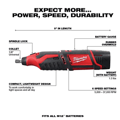 Milwaukee 2415-20-2460-20-48-11-2460 M12 12V Lithium-Ion Cordless 3/8 in. Right Angle Drill with M12 Rotary Tool and 6.0 Ah XC Battery Pack