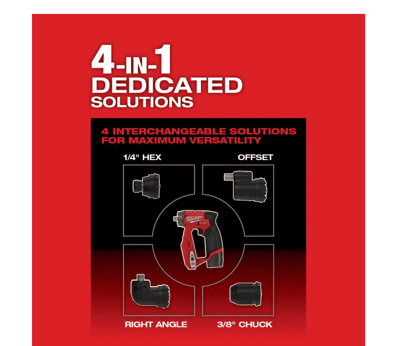 Milwaukee 2505-20 M12 FUEL 12-Volt Lithium-Ion Brushless Cordless 4-in-1 Installation 3/8 in. Drill Driver with 4 Tool Head (Tool-Only)
