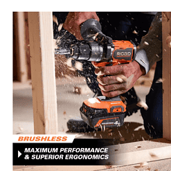 RIDGID R86115K 18V Brushless Cordless 1/2 in. Hammer Drill/Driver Kit with 4.0 Ah MAX Output Battery, 18V Charger, and Tool Bag