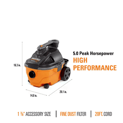 RIDGID WD4070 4 Gallon 5.0-Peak HP Portable Wet/Dry Shop Vacuum with Fine Dust Filter, Hose and Accessories