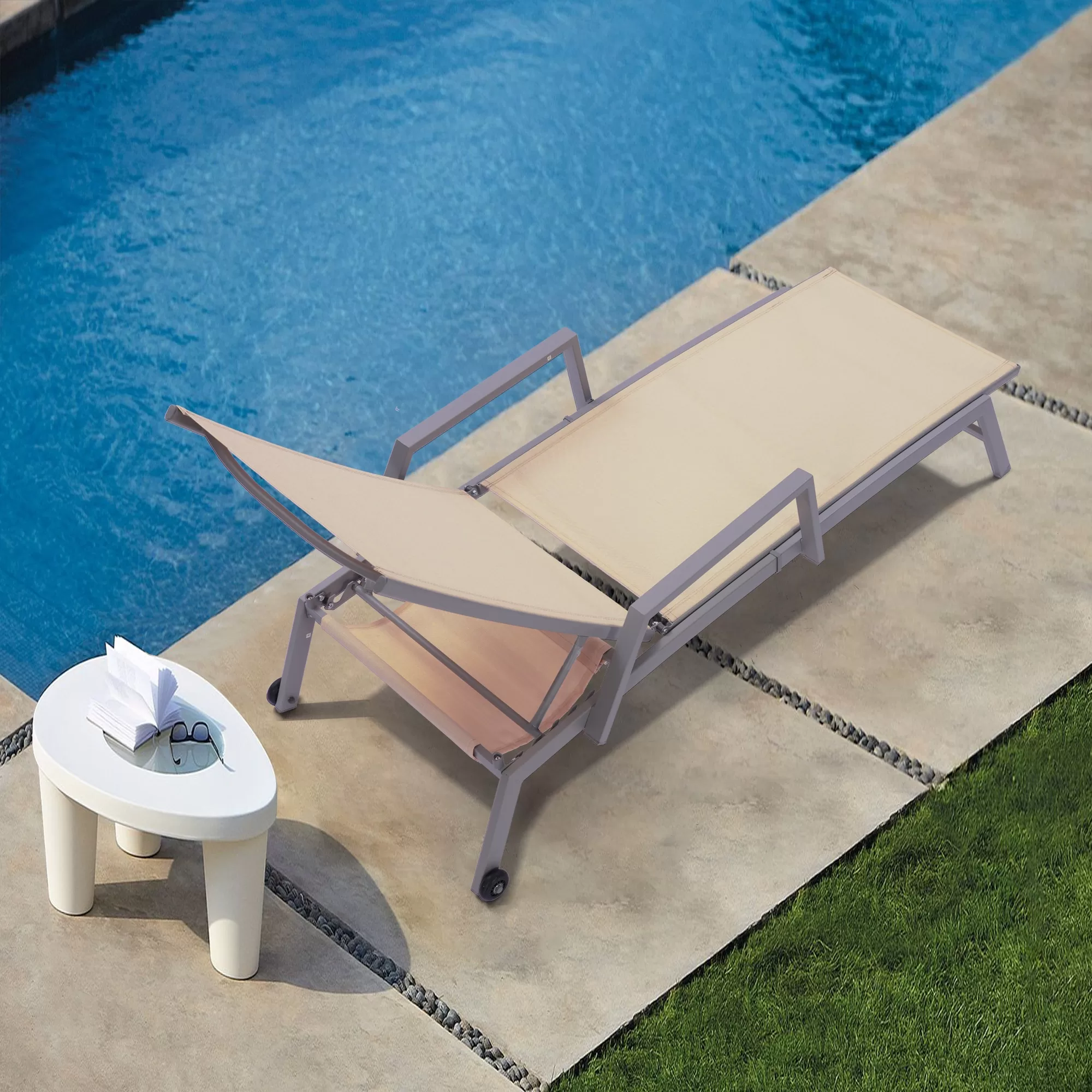 Clihome Patio Chair Metal Frame Stationary Chaise Lounge Chair(s) with Off-white Textilene Sling Seat - Image 3