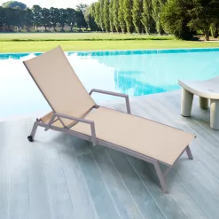 Clihome Patio Chair Metal Frame Stationary Chaise Lounge Chair(s) with Off-white Textilene Sling Seat