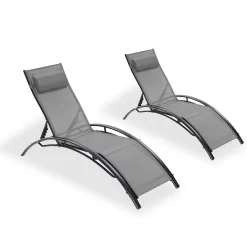 Alternative view of Clihome Patio Chair Set of 2 Metal Frame Stationary Chaise Lounge Chair(s) with Gray Textilene Sling Seat