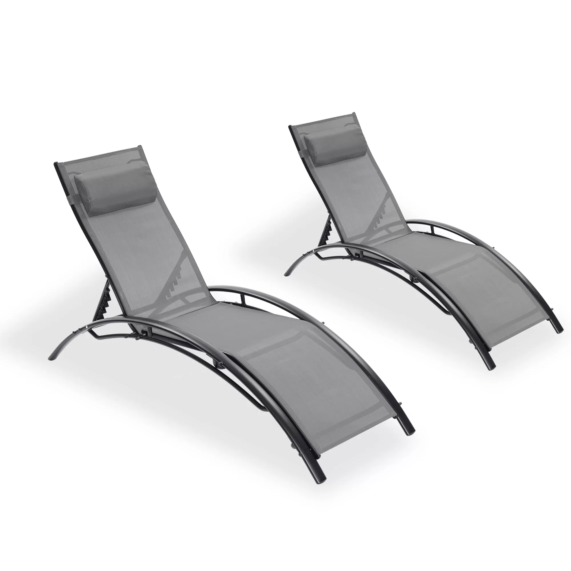 Clihome Patio Chair Set of 2 Metal Frame Stationary Chaise Lounge Chair(s) with Gray Textilene Sling Seat - Image 2