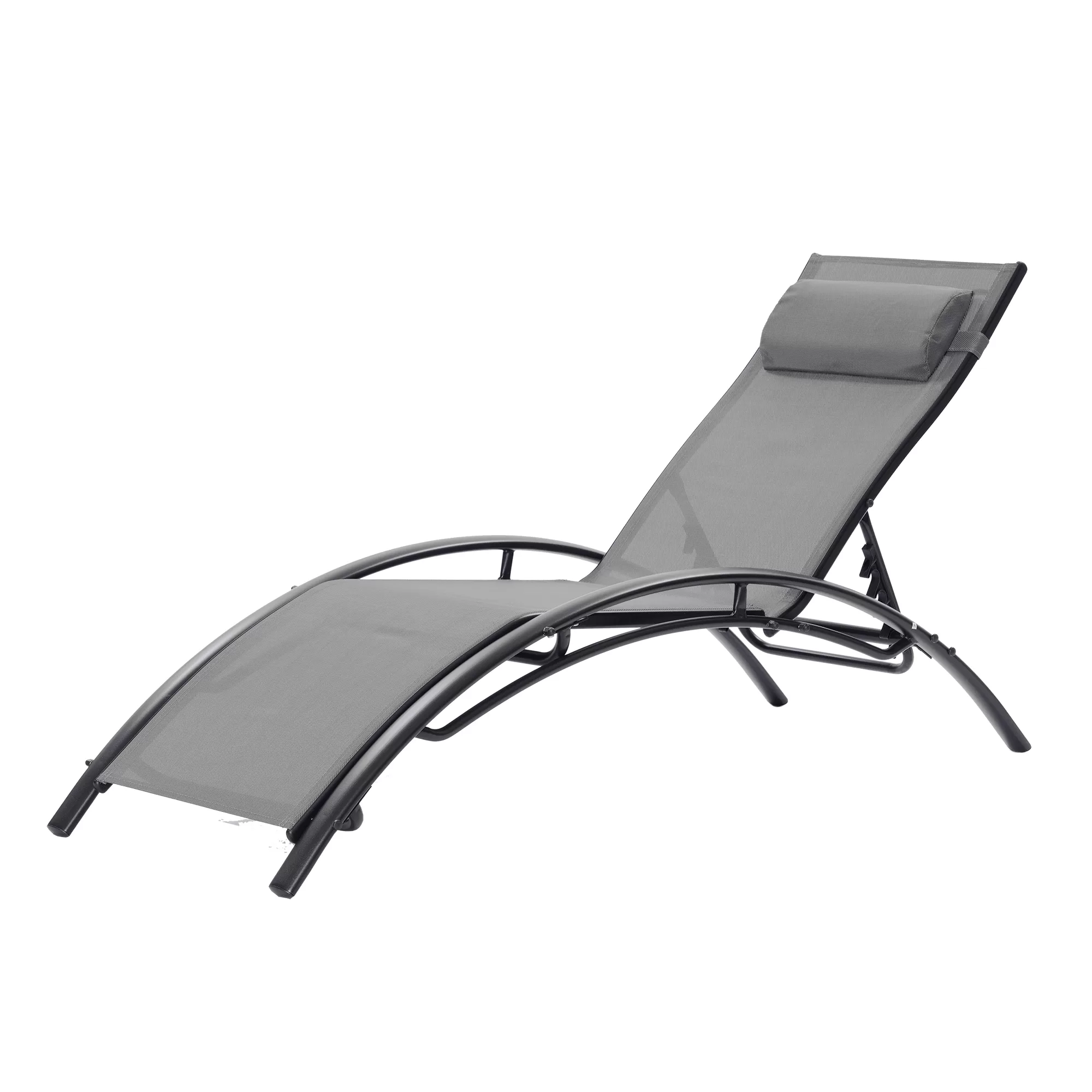 Clihome Patio Chair Set of 2 Metal Frame Stationary Chaise Lounge Chair(s) with Gray Textilene Sling Seat - Image 4