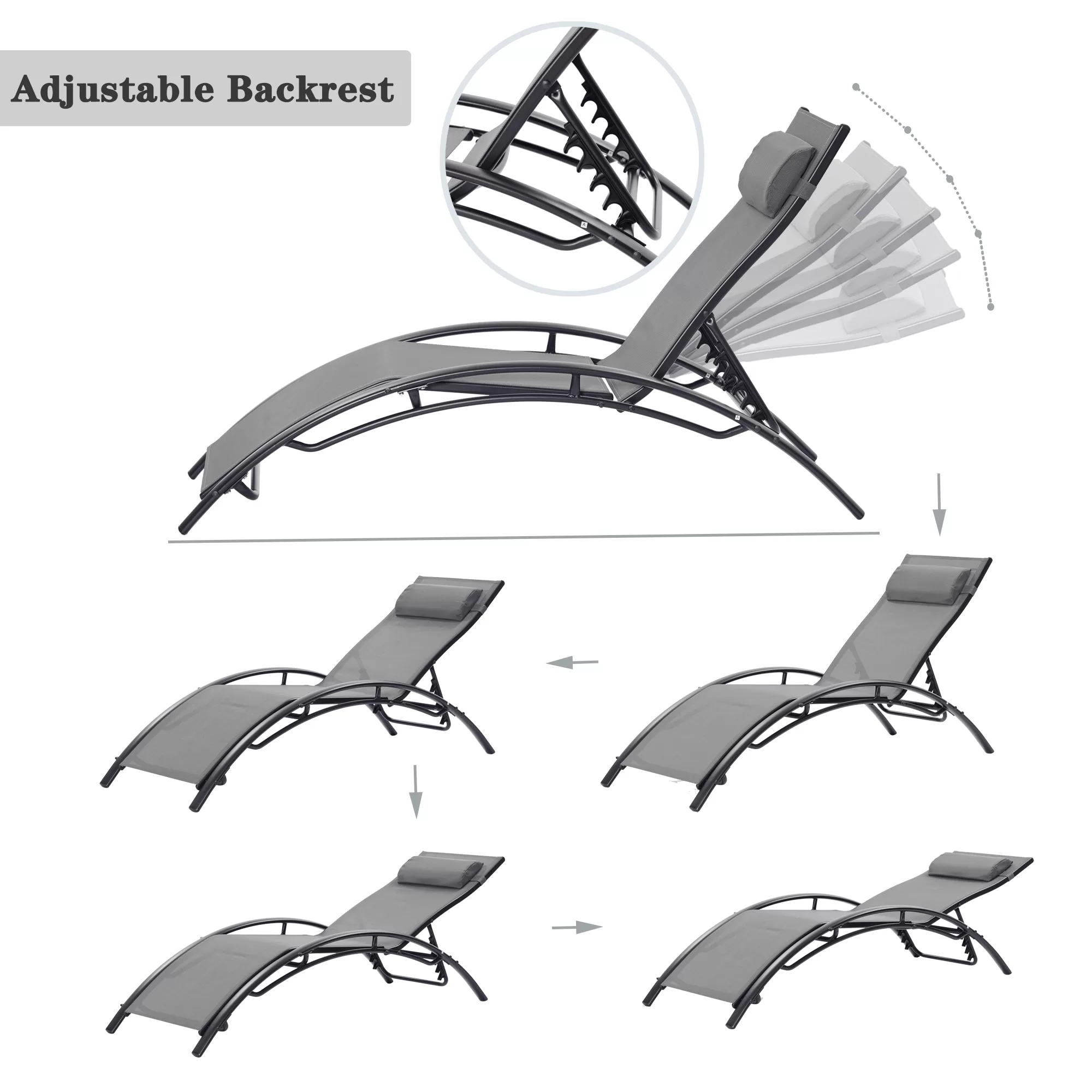 Clihome Patio Chair Set of 2 Metal Frame Stationary Chaise Lounge Chair(s) with Gray Textilene Sling Seat - Image 5