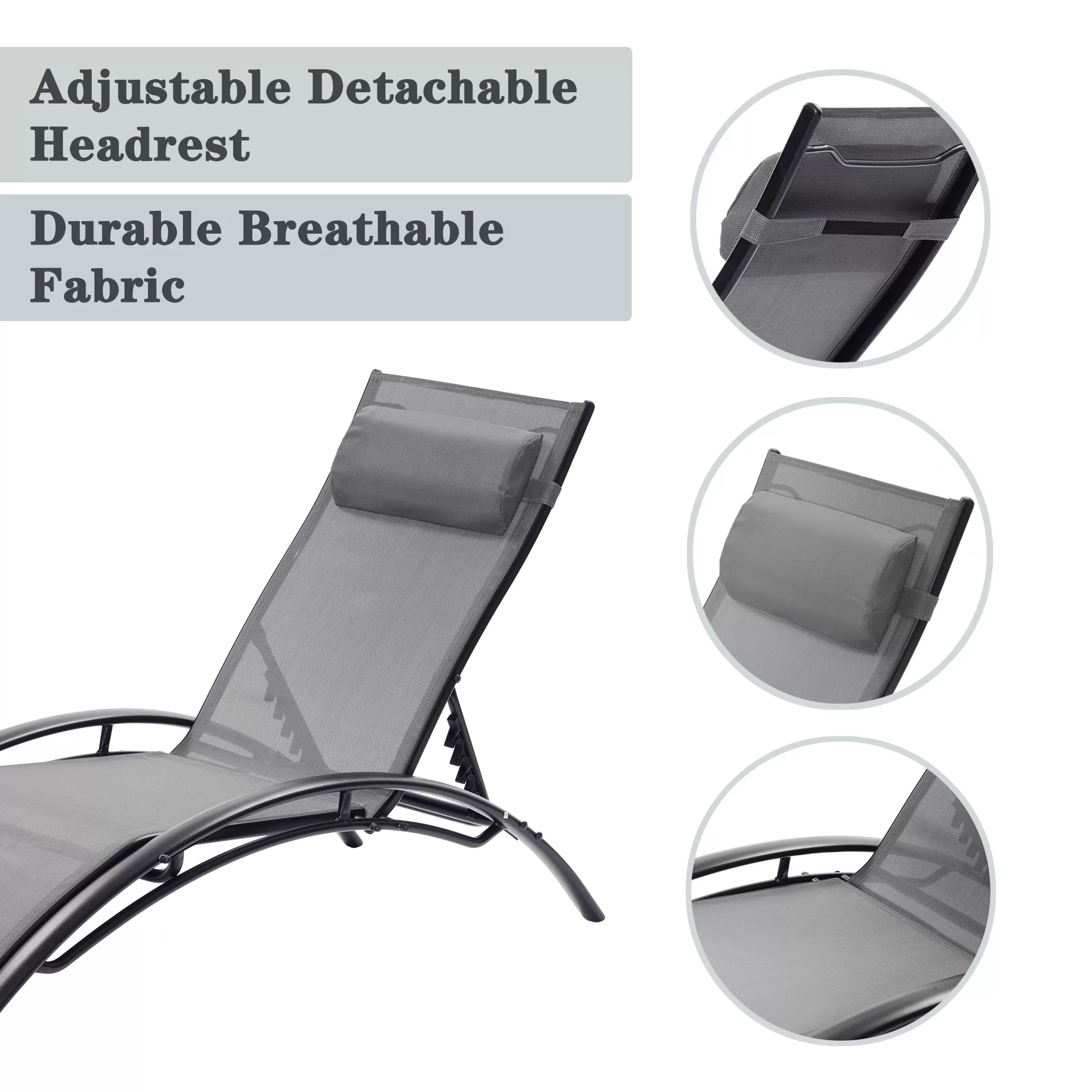 Clihome Patio Chair Set of 2 Metal Frame Stationary Chaise Lounge Chair(s) with Gray Textilene Sling Seat - Image 7