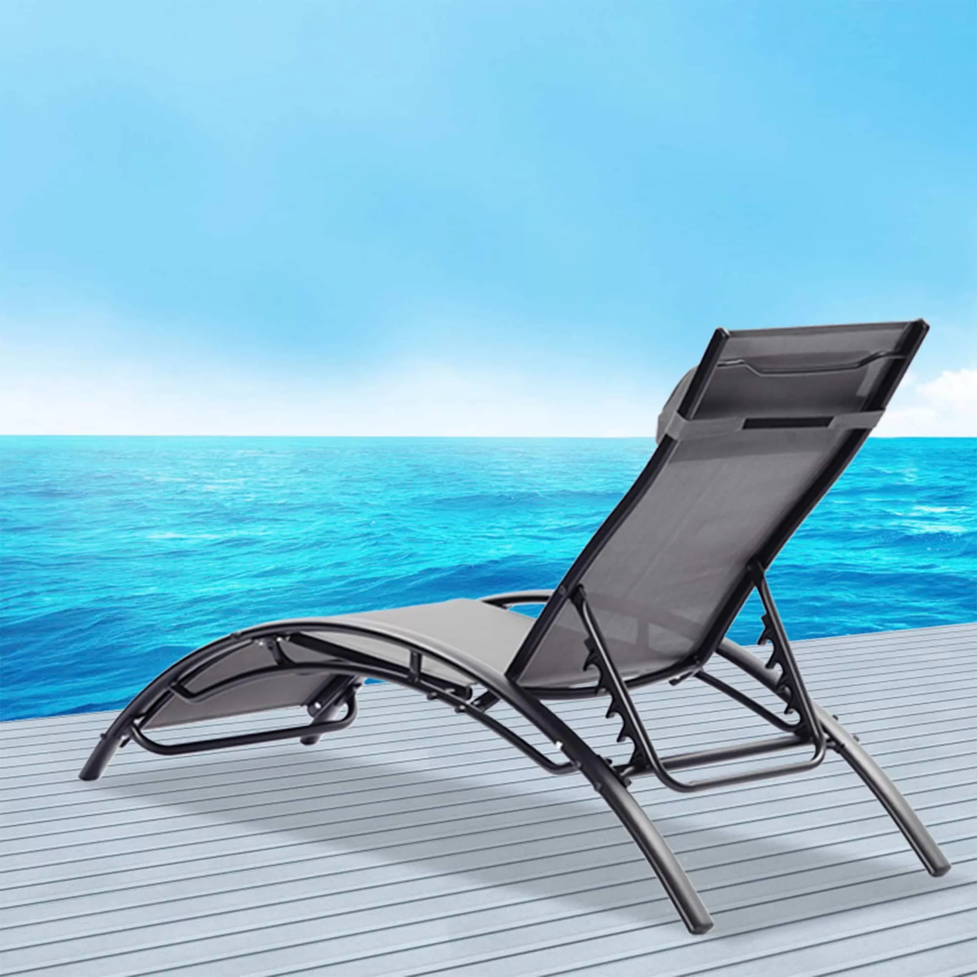 Clihome Patio Chair Set of 2 Metal Frame Stationary Chaise Lounge Chair(s) with Gray Textilene Sling Seat - Image 10