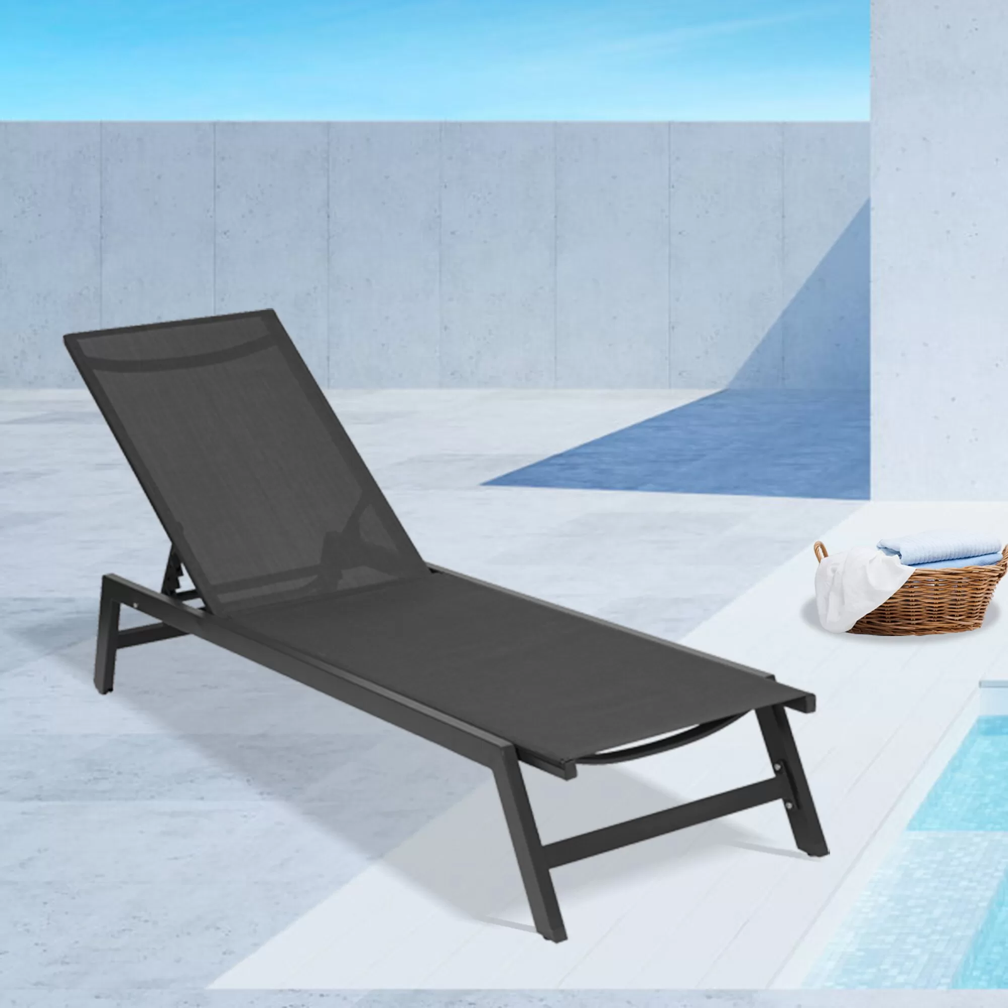 Clihome Patio Chair Metal Frame Stationary Chaise Lounge Chair(s) with Black Textilene Sling Seat - Image 3