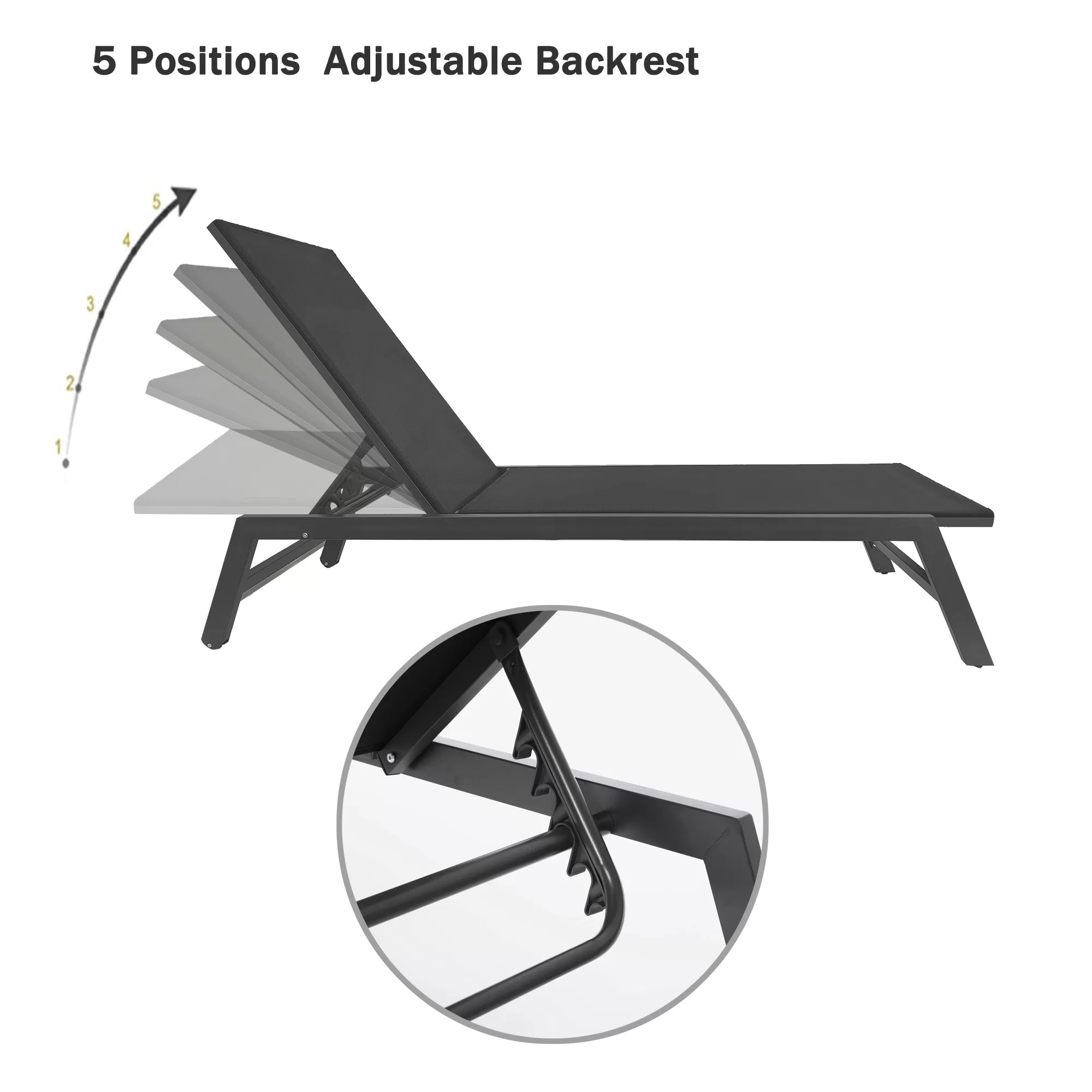 Clihome Patio Chair Metal Frame Stationary Chaise Lounge Chair(s) with Black Textilene Sling Seat - Image 11