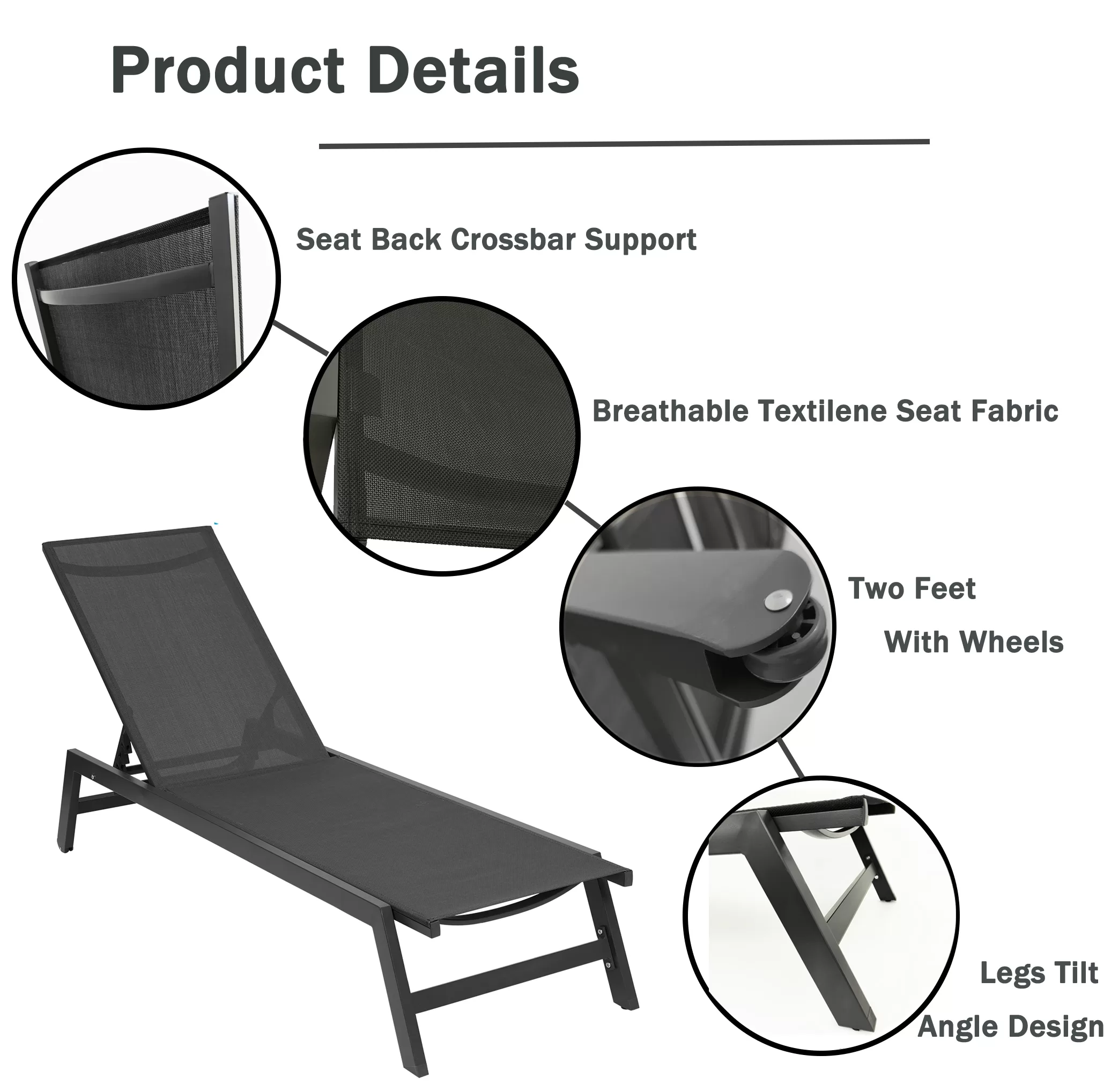 Clihome Patio Chair Metal Frame Stationary Chaise Lounge Chair(s) with Black Textilene Sling Seat - Image 10