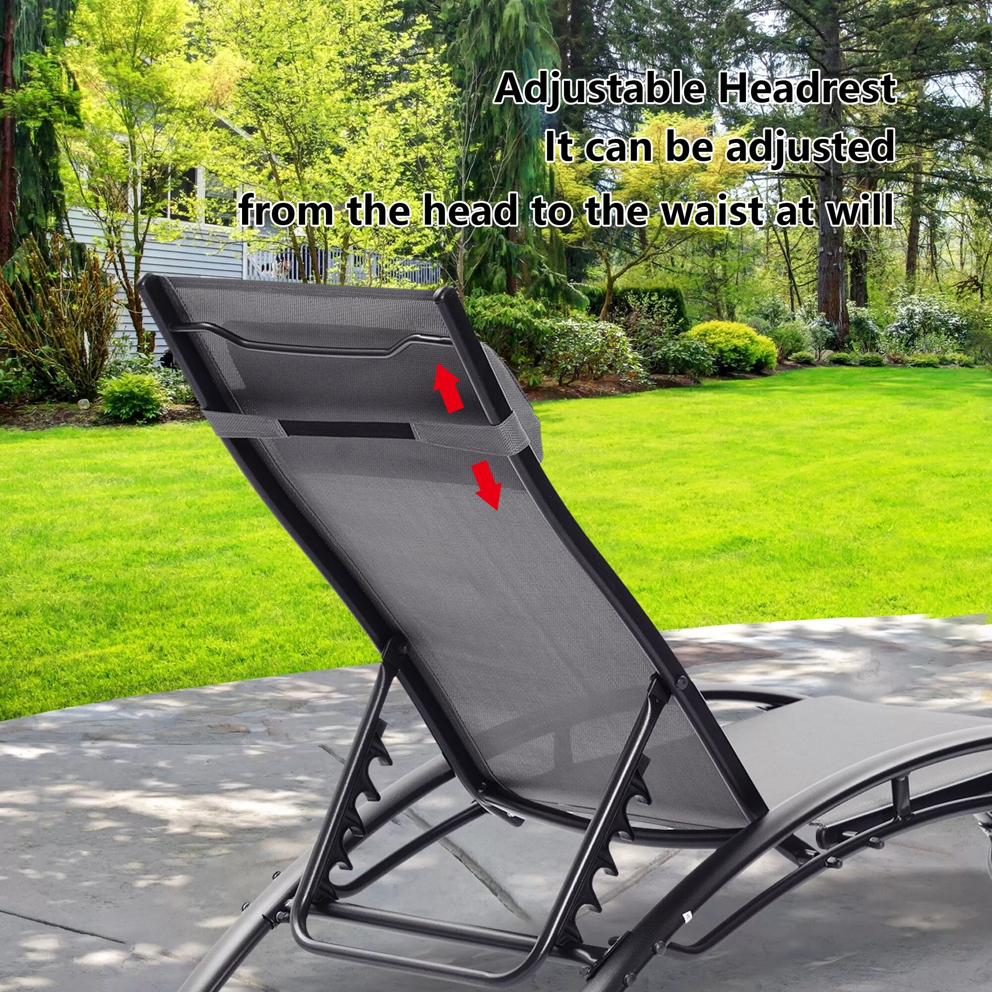 Clihome Patio Chair Set of 2 Metal Frame Stationary Chaise Lounge Chair(s) with Gray Textilene Sling Seat - Image 14