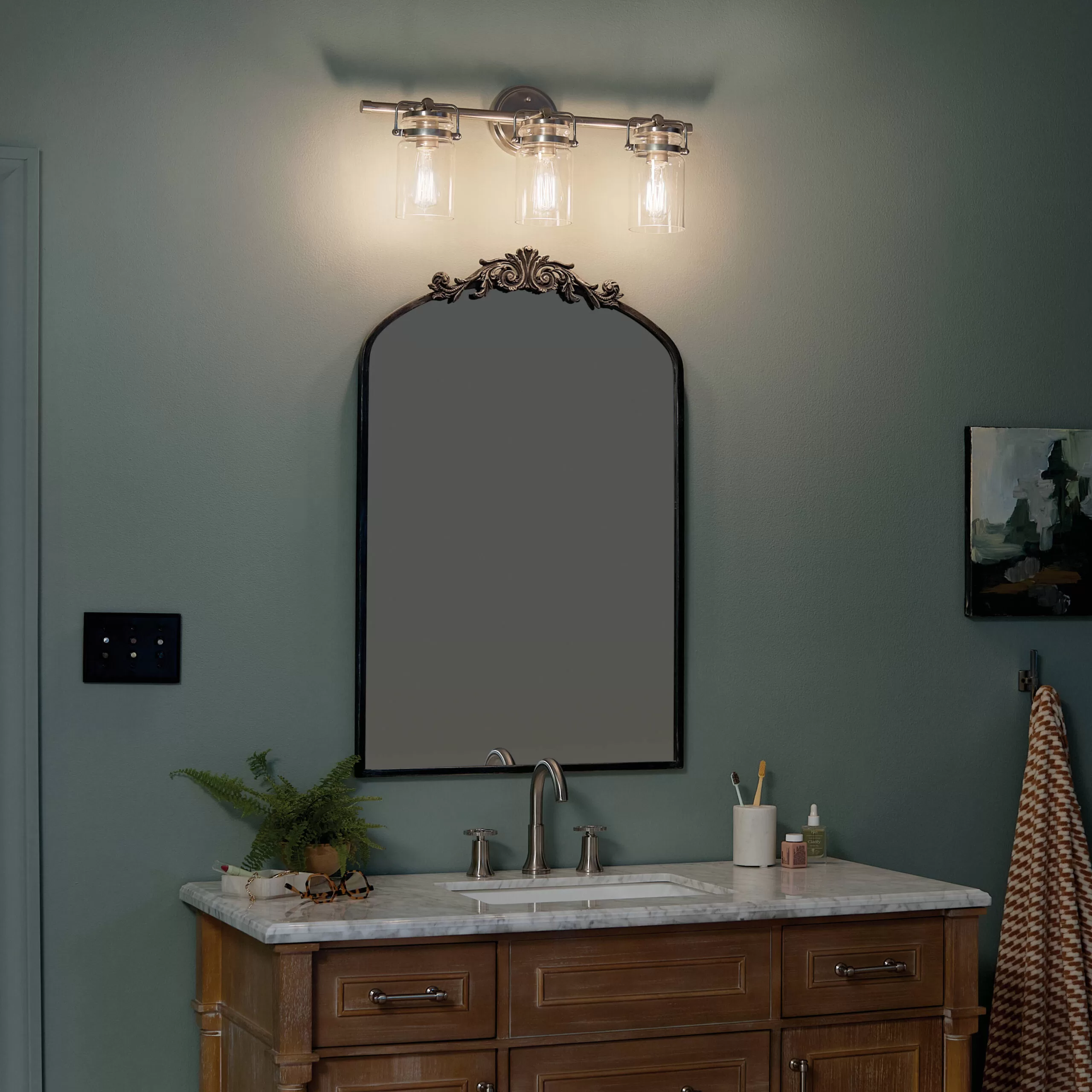Kichler 45689NI Brinley 24-in 3-Light Brushed Nickel Farmhouse Vanity Light - Image 7