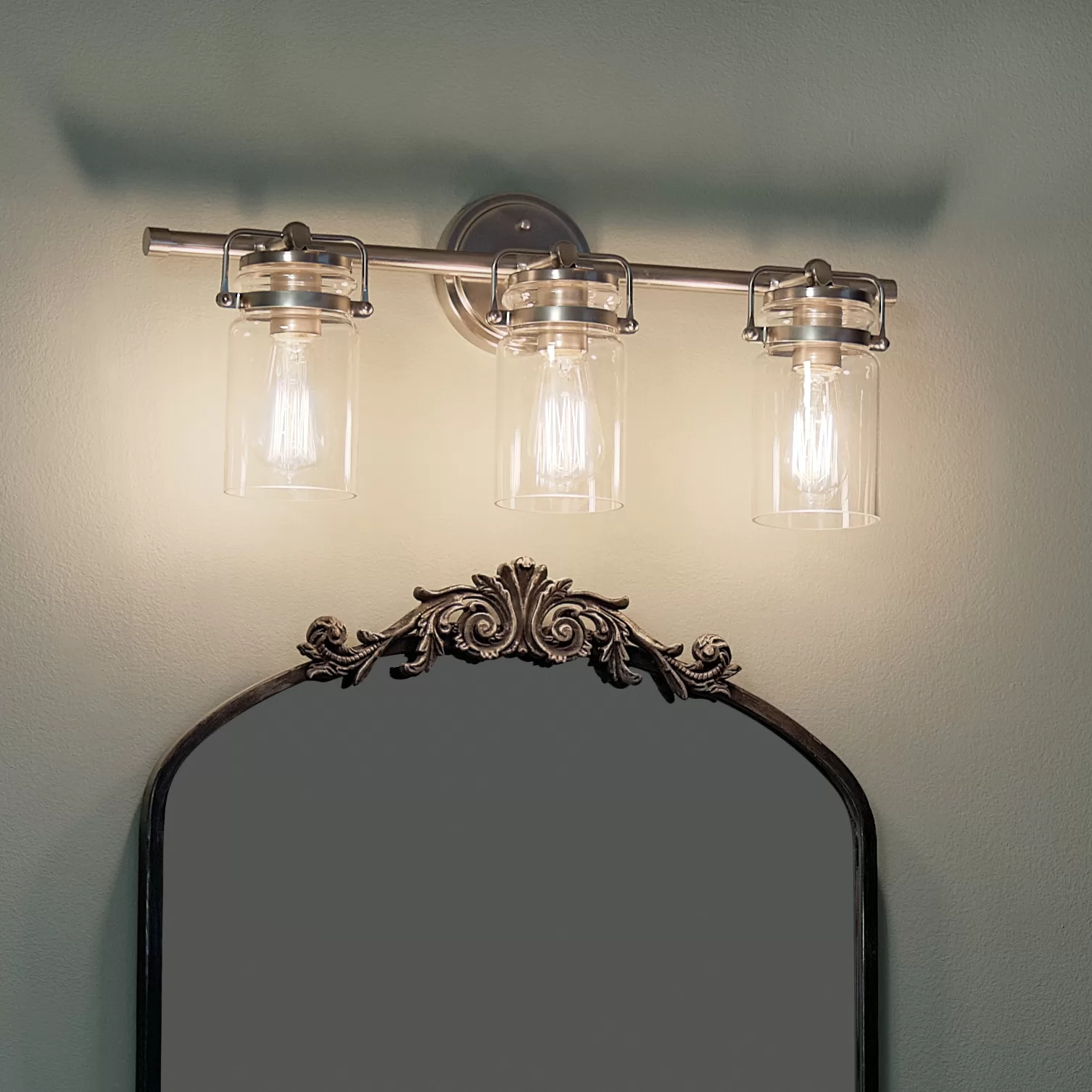 Kichler 45689NI Brinley 24-in 3-Light Brushed Nickel Farmhouse Vanity Light - Image 9