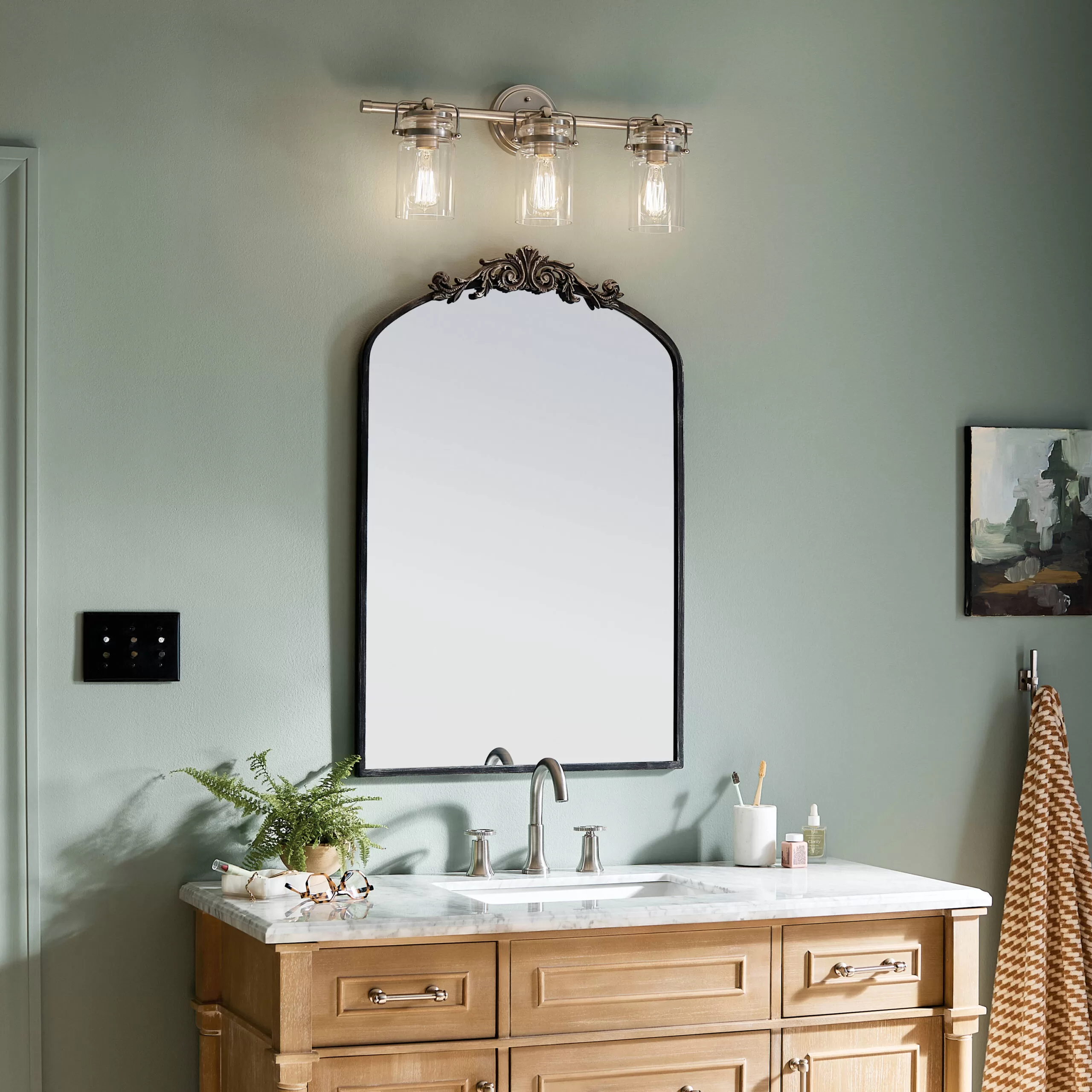 Kichler 45689NI Brinley 24-in 3-Light Brushed Nickel Farmhouse Vanity Light - Image 6