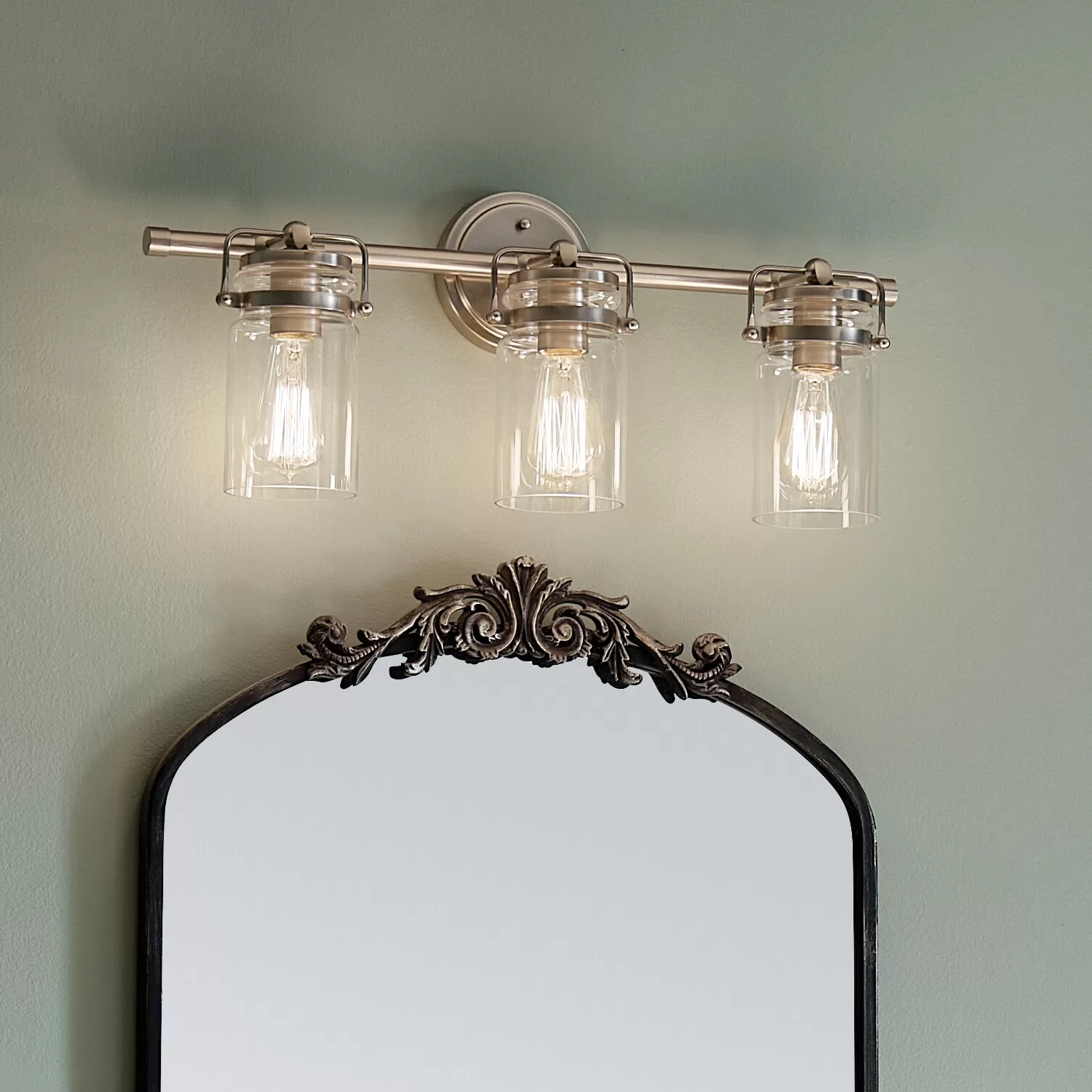 Kichler 45689NI Brinley 24-in 3-Light Brushed Nickel Farmhouse Vanity Light - Image 8