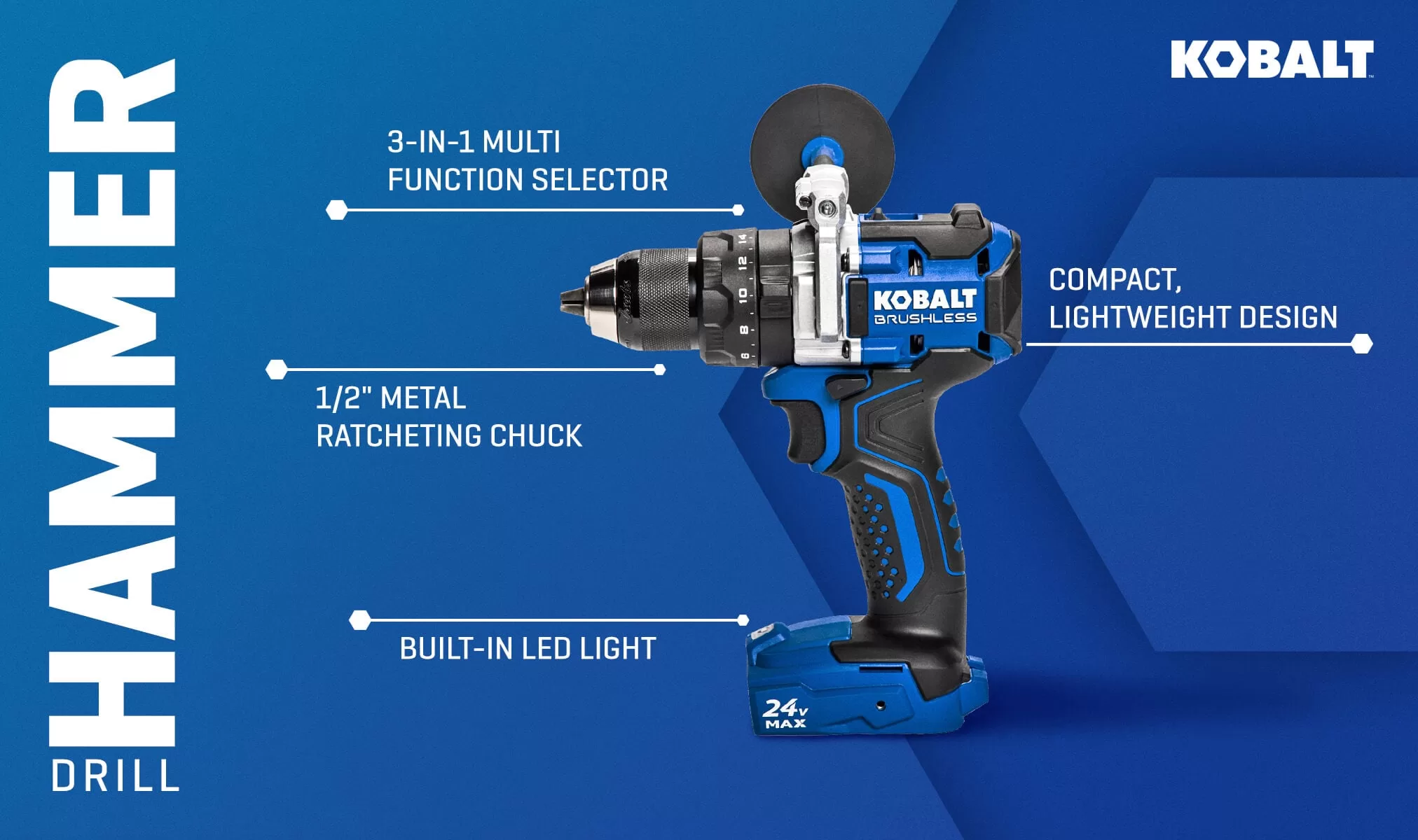 Kobalt 1/2-in 24-volt-Amp Variable Speed Brushless Cordless Hammer Drill(Tool Only) - Image 2