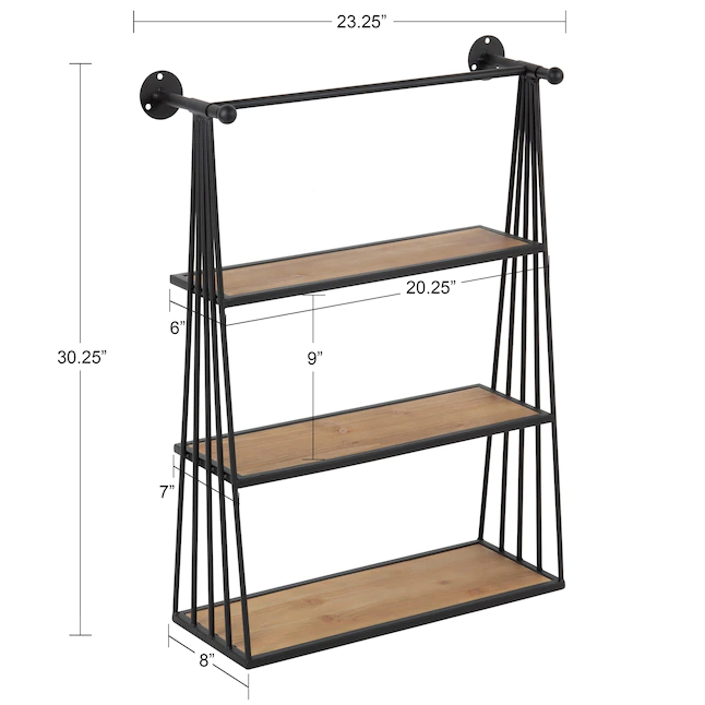 Kate and Laurel Rustic Brown/Black 23.25-in L x 8-in D Metal Tiered Shelf (3 Shelves) - Image 2