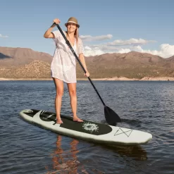 SereneLife 11 Foot Free Flow Inflatable SUP Stand Up Paddle Board Kit, White