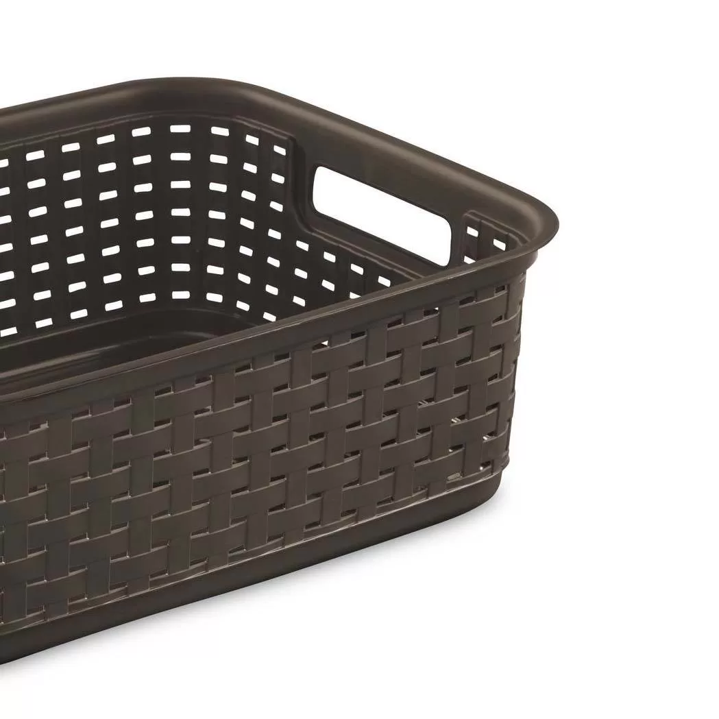 Sterilite Decorative Wicker Style Short Weave Storage Basket, Espresso (24 Pack)