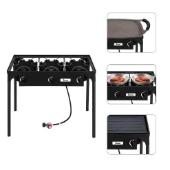 UBesGoo Portable 3 Burner Propane 225,000BTU Outdoor Stove with Adjustable Legs, Black