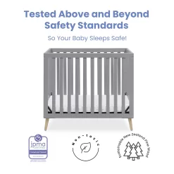 Delta Children Essex Convertible Mini Baby Crib with Mattress, Grey/Natural