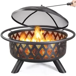 Yaheetech 36" Round Wood Bronze Finish Iron Fire Pit