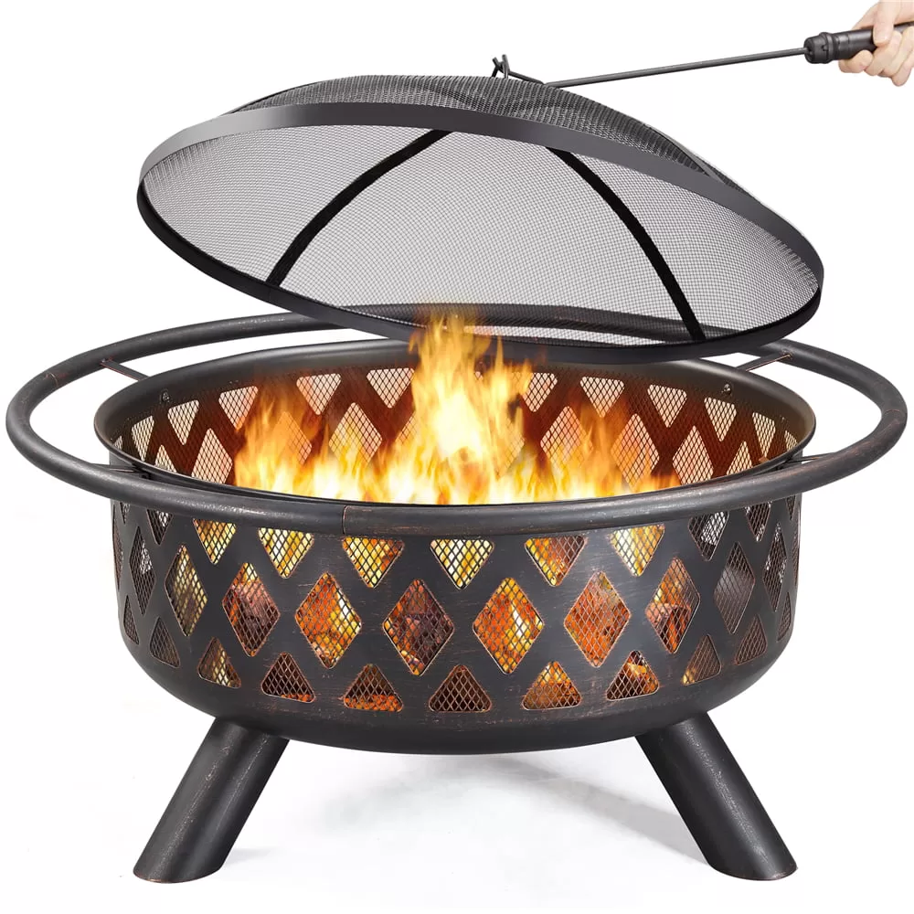Yaheetech 36" Round Wood Bronze Finish Iron Fire Pit