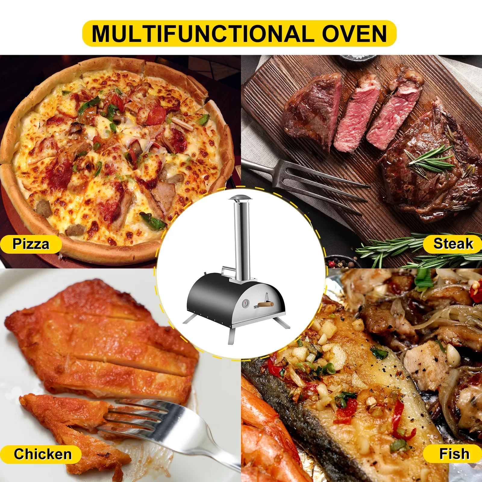VEVOR Wood Fired Oven 12" Portable Pizza Oven, Max Temperature Stainless Steel Portable Wood Fired Pizza Oven