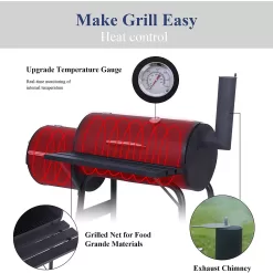 SKONYON Outdoor Portable BBQ Charcoal Grill with Offset Smoker, Black