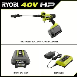 RYOBI RY124052KVNM 40-Volt HP Brushless EZClean 600 PSI 0.7 GPM Cold Water Power Cleaner with 2.0 Ah Battery and Charger