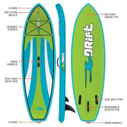 Drift Kid's super stable Inflatable Stand Up Paddle Board, 8'x33" SUP with Adjustable Aluminum Paddle & Backpack Travel Bag