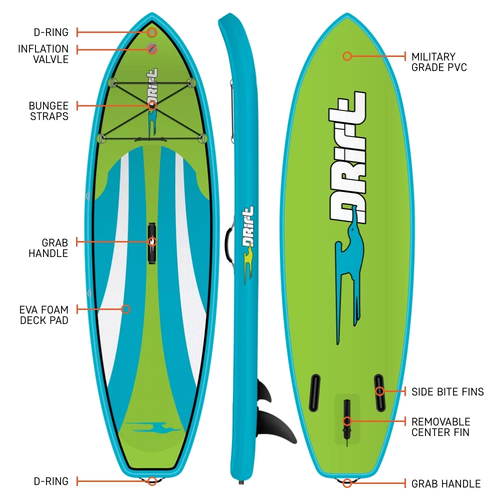 Drift Kid's super stable Inflatable Stand Up Paddle Board, 8'x33" SUP with Adjustable Aluminum Paddle & Backpack Travel Bag