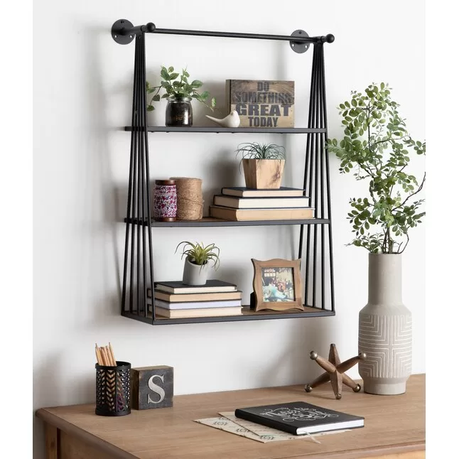 Kate and Laurel Rustic Brown/Black 23.25-in L x 8-in D Metal Tiered Shelf (3 Shelves) - Image 6