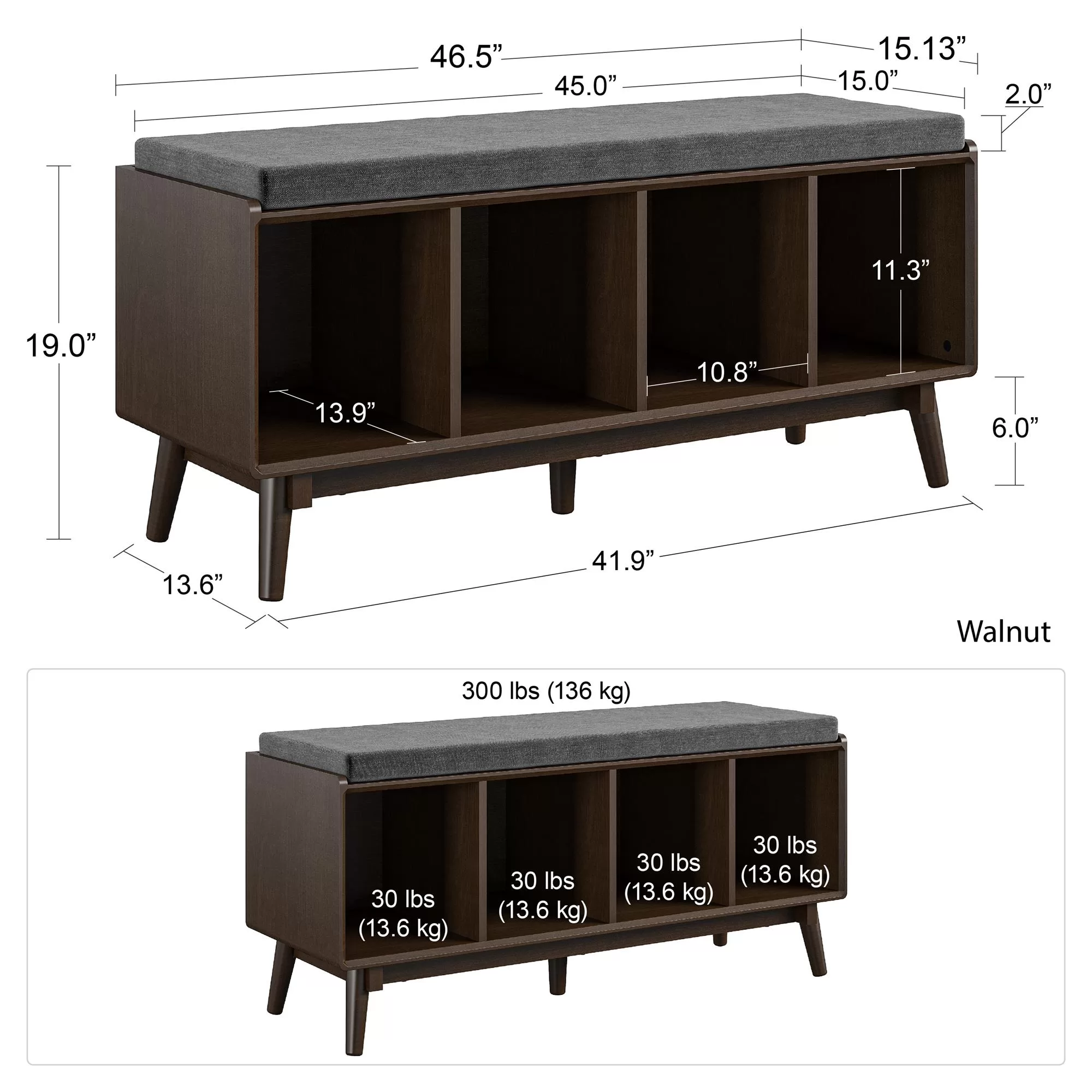 Novogratz Brittany Entryway Bench, Walnut